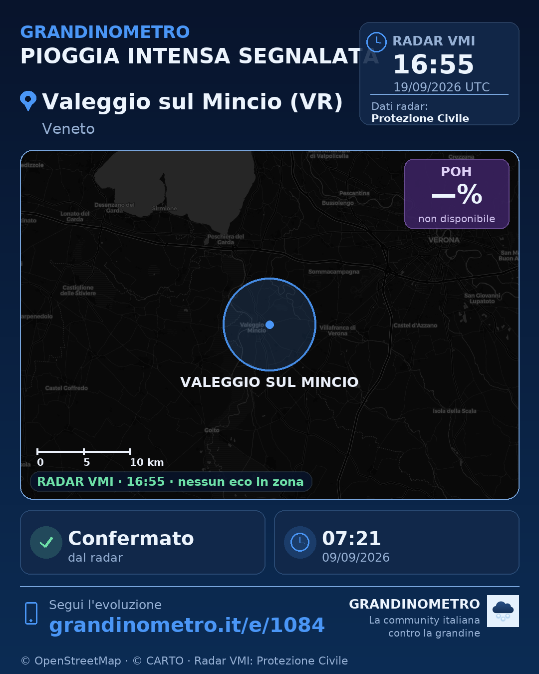 Mappa dell'evento: pioggia intensa a Valeggio sul Mincio (VR)