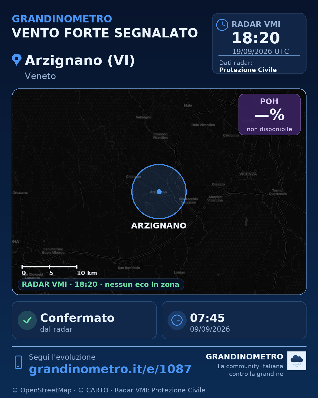 Mappa dell'evento: vento forte ad Arzignano (VI)