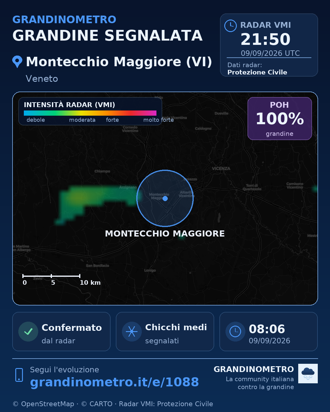 Mappa dell'evento: grandine a Montecchio Maggiore (VI)