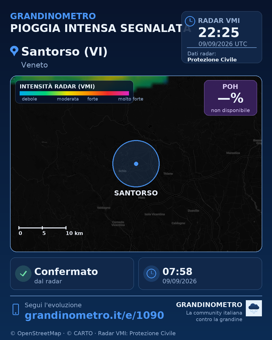 Mappa dell'evento: pioggia intensa a Santorso (VI)