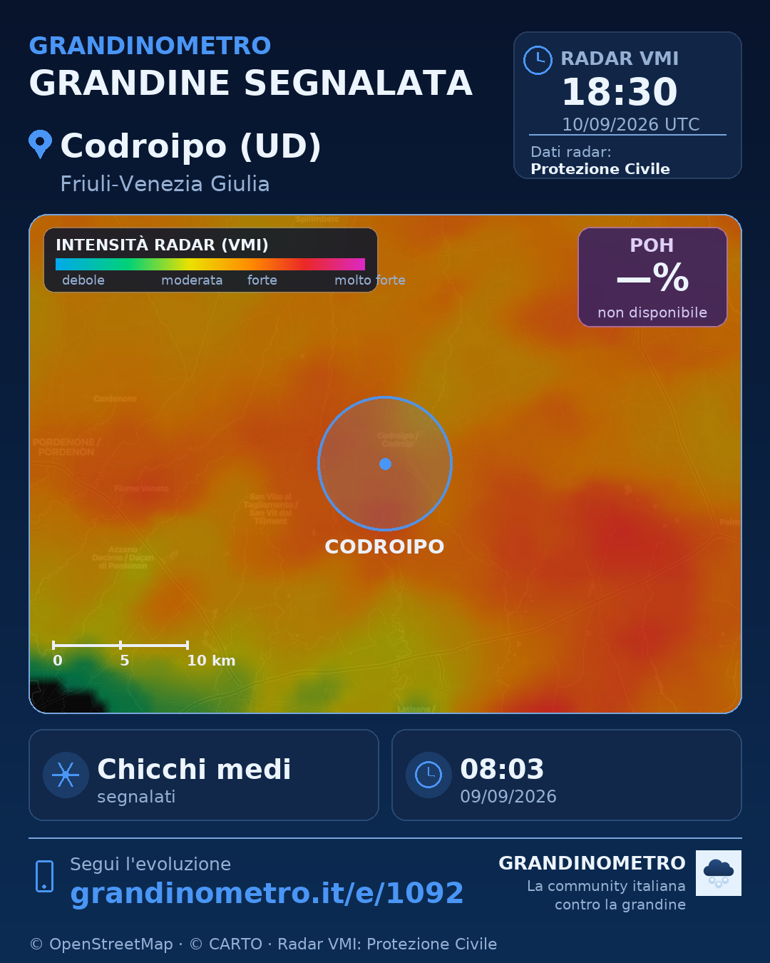 Mappa dell'evento: grandine a Codroipo (UD)