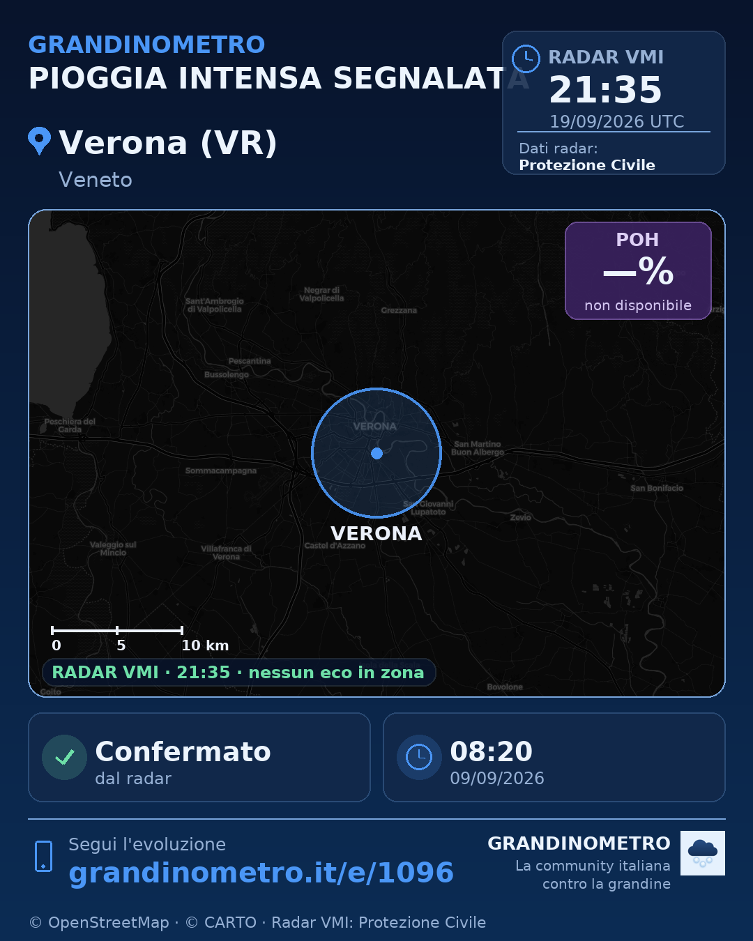 Mappa dell'evento: pioggia intensa a Verona (VR)