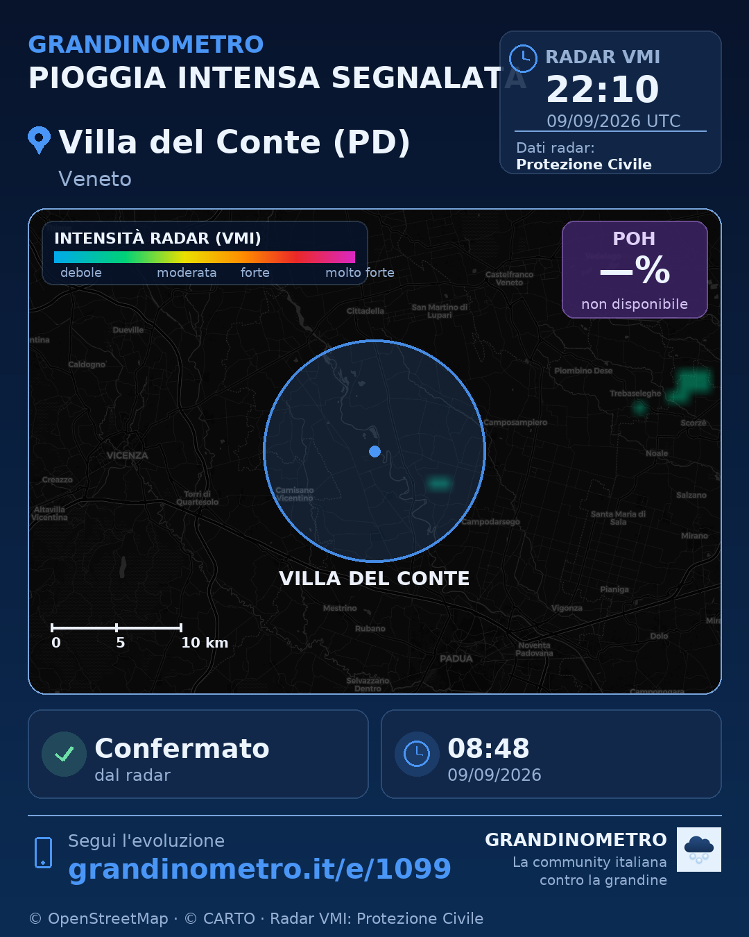 Mappa dell'evento: pioggia intensa a Villa del Conte (PD)