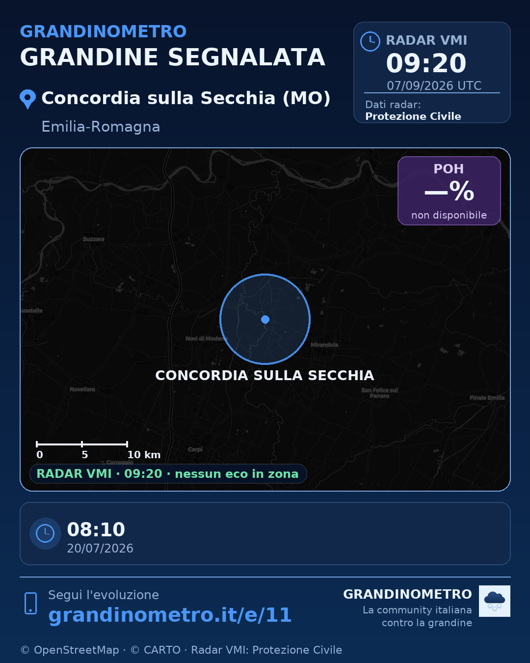 Mappa dell'evento: grandine a Concordia sulla Secchia (MO)