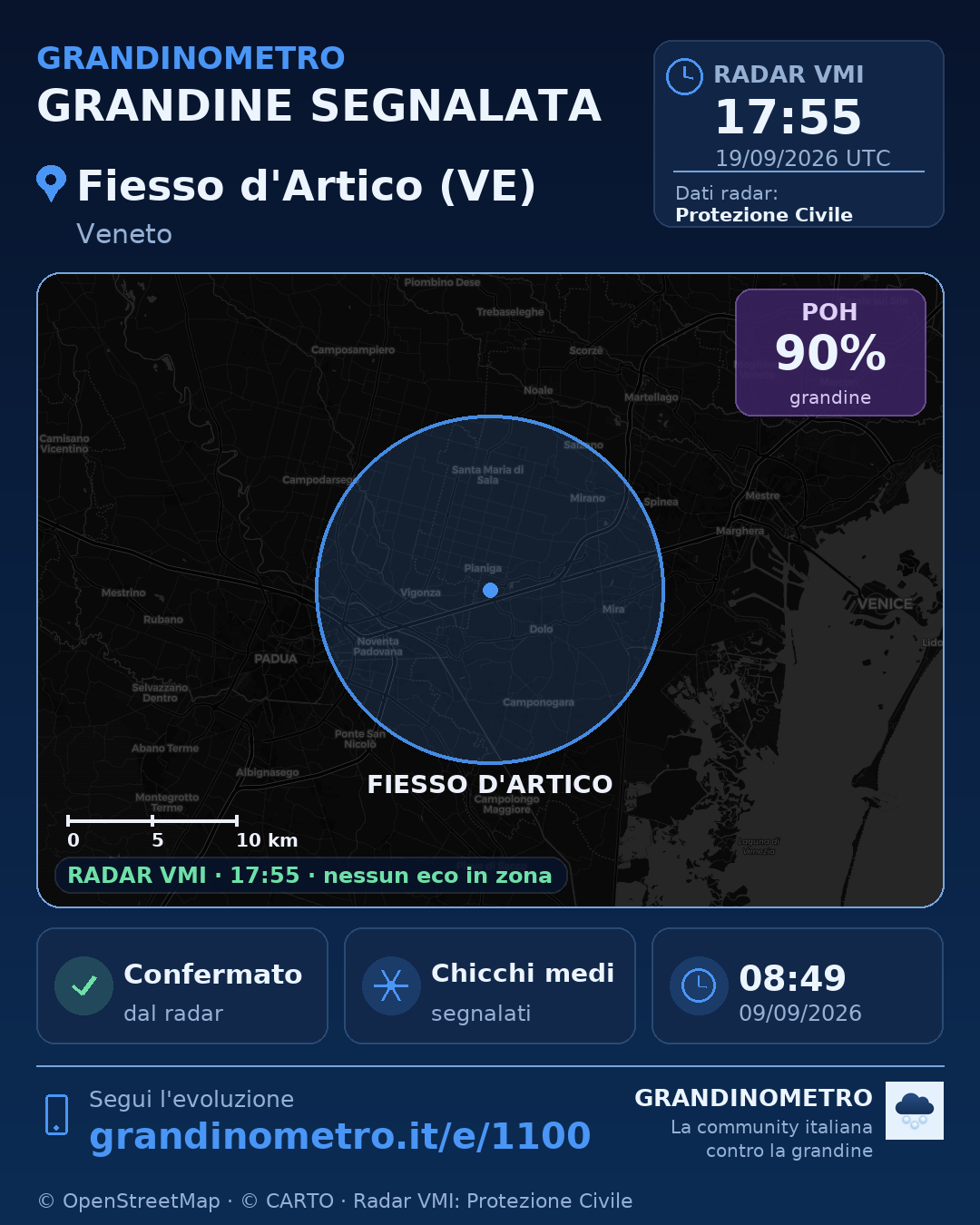 Mappa dell'evento: grandine a Fiesso d'Artico (VE)