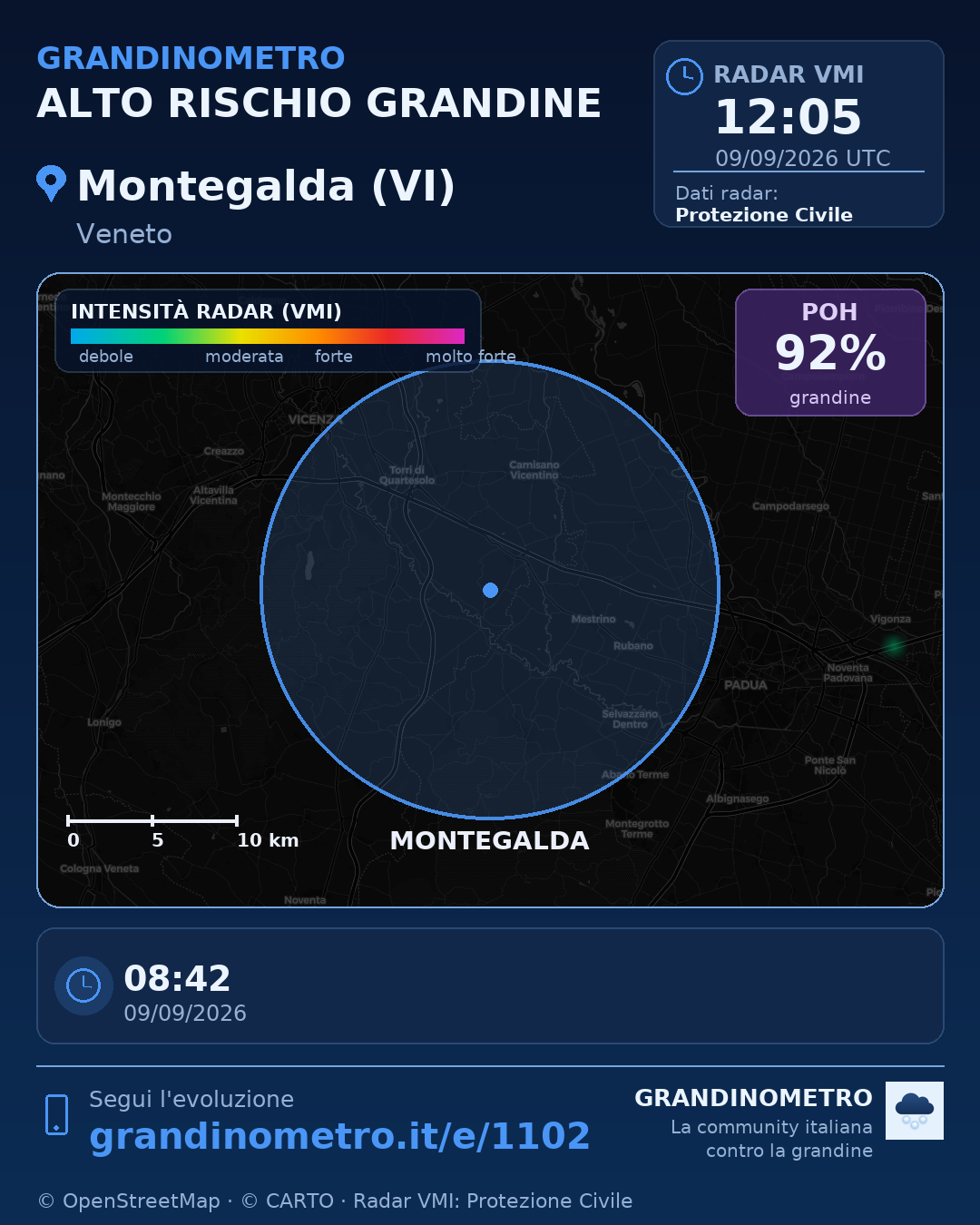 Mappa dell'evento: grandine a Montegalda (VI)