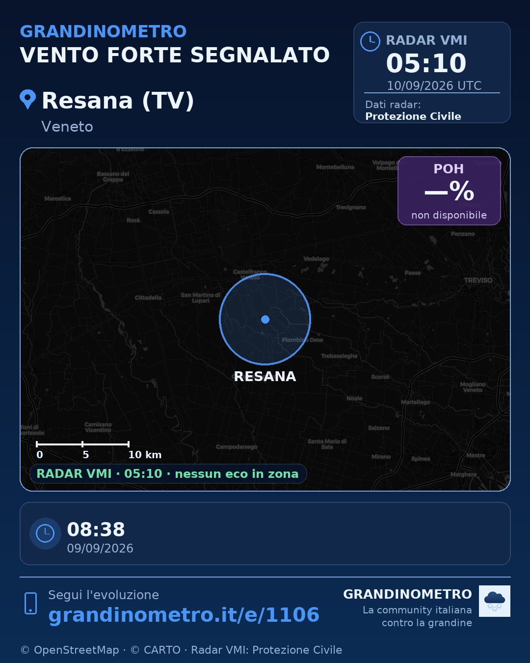 Mappa dell'evento: vento forte a Resana (TV)