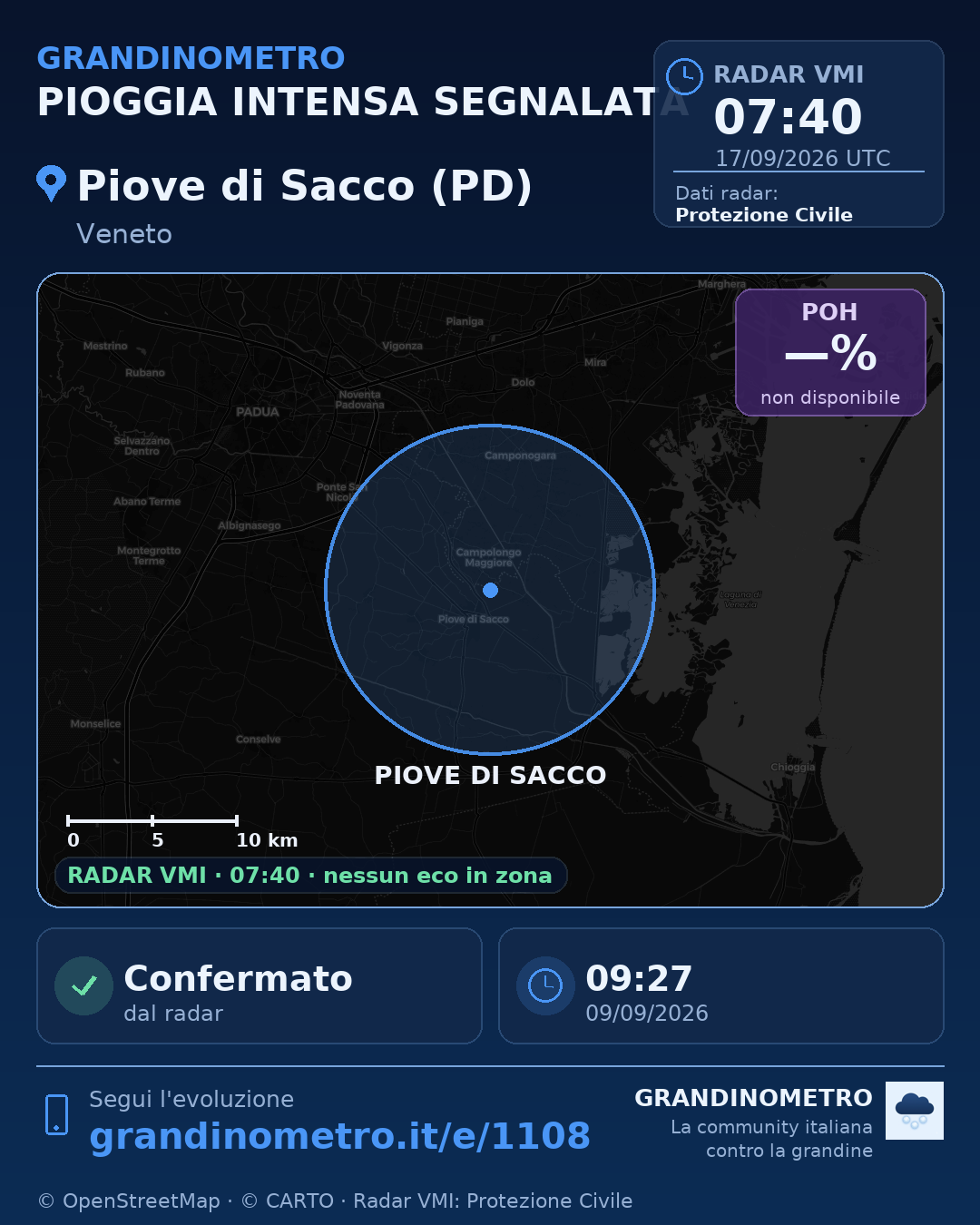 Mappa dell'evento: pioggia intensa a Piove di Sacco (PD)