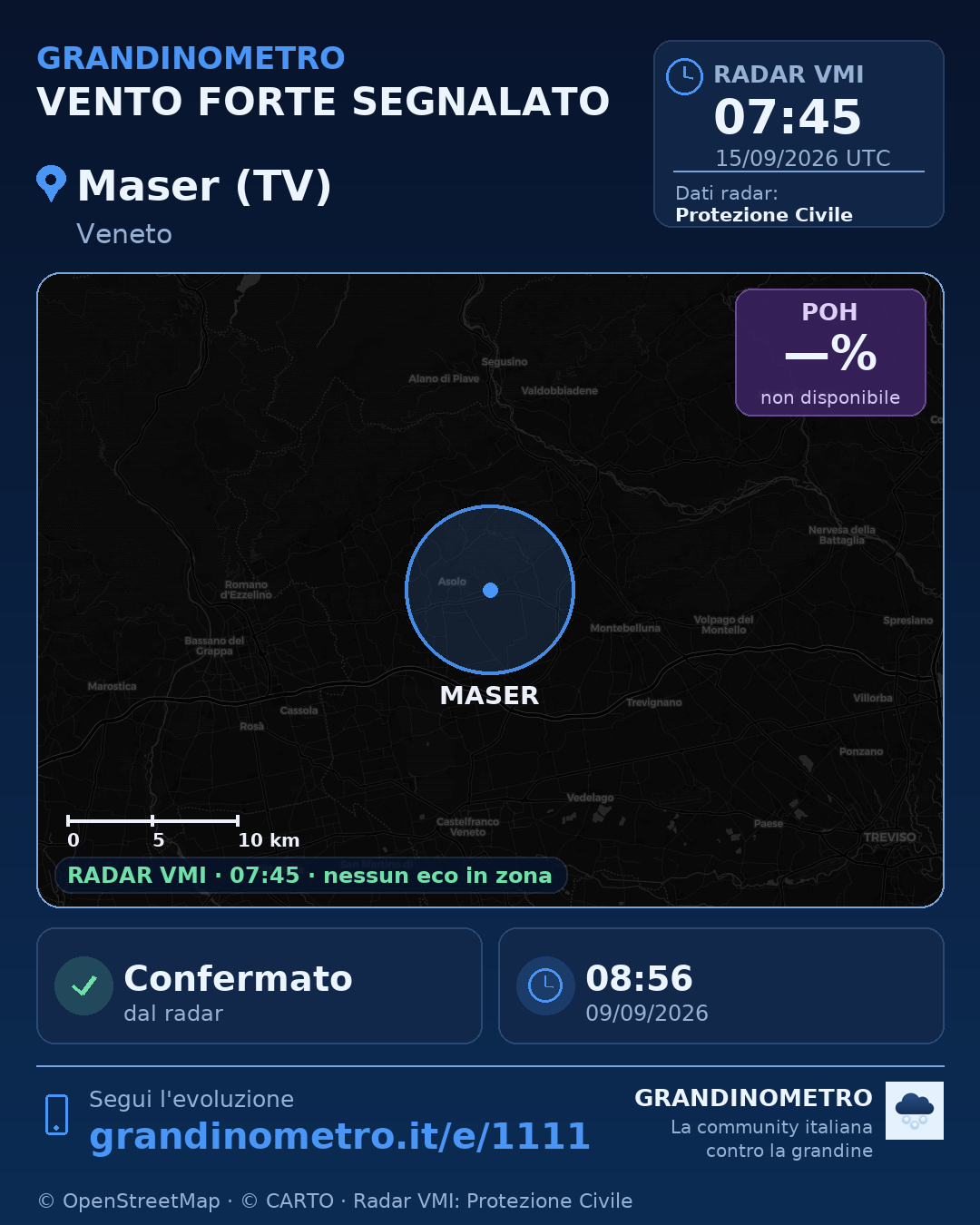 Mappa dell'evento: vento forte a Maser (TV)
