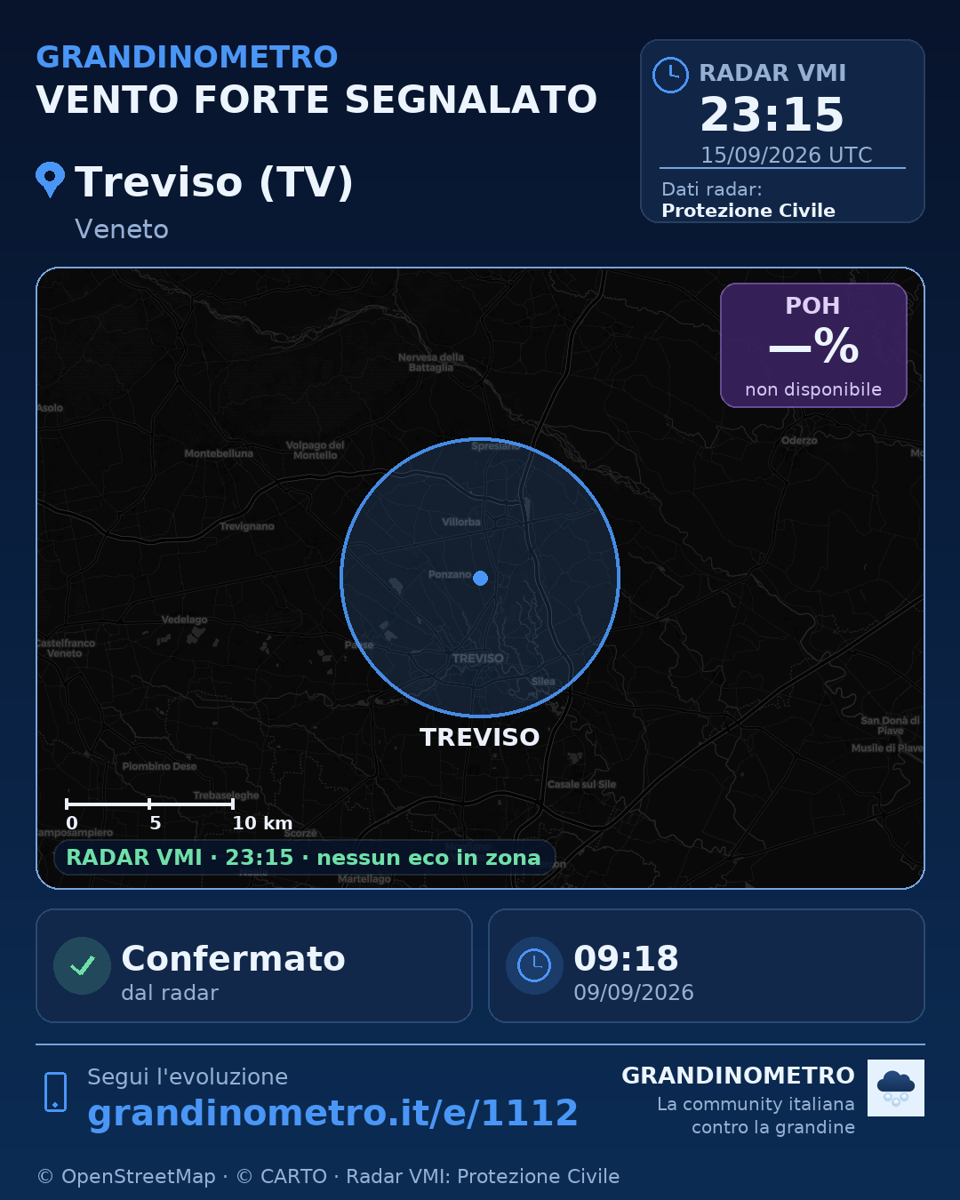 Mappa dell'evento: vento forte a Treviso (TV)
