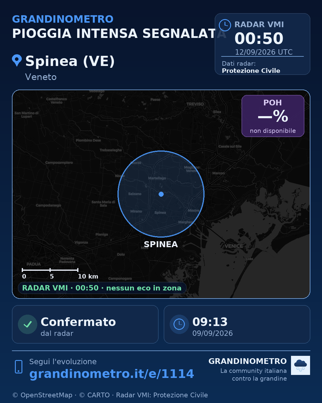 Mappa dell'evento: pioggia intensa a Spinea (VE)