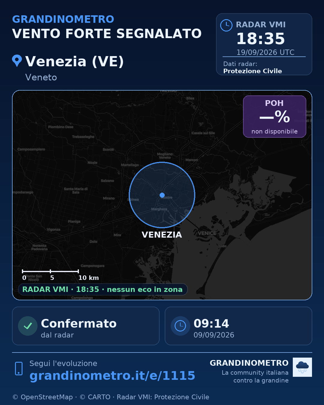Mappa dell'evento: vento forte a Venezia (VE)