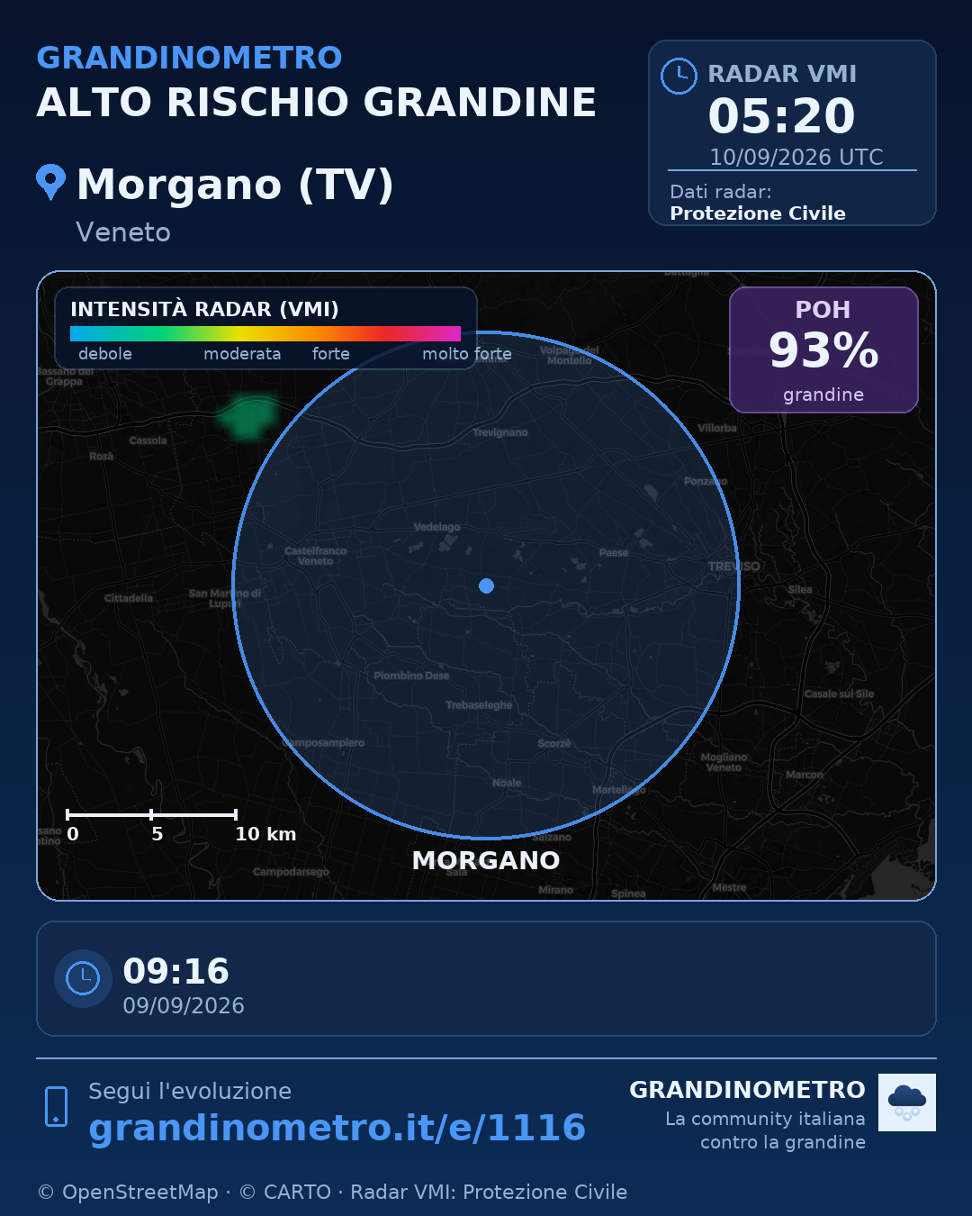 Mappa dell'evento: grandine a Morgano (TV)
