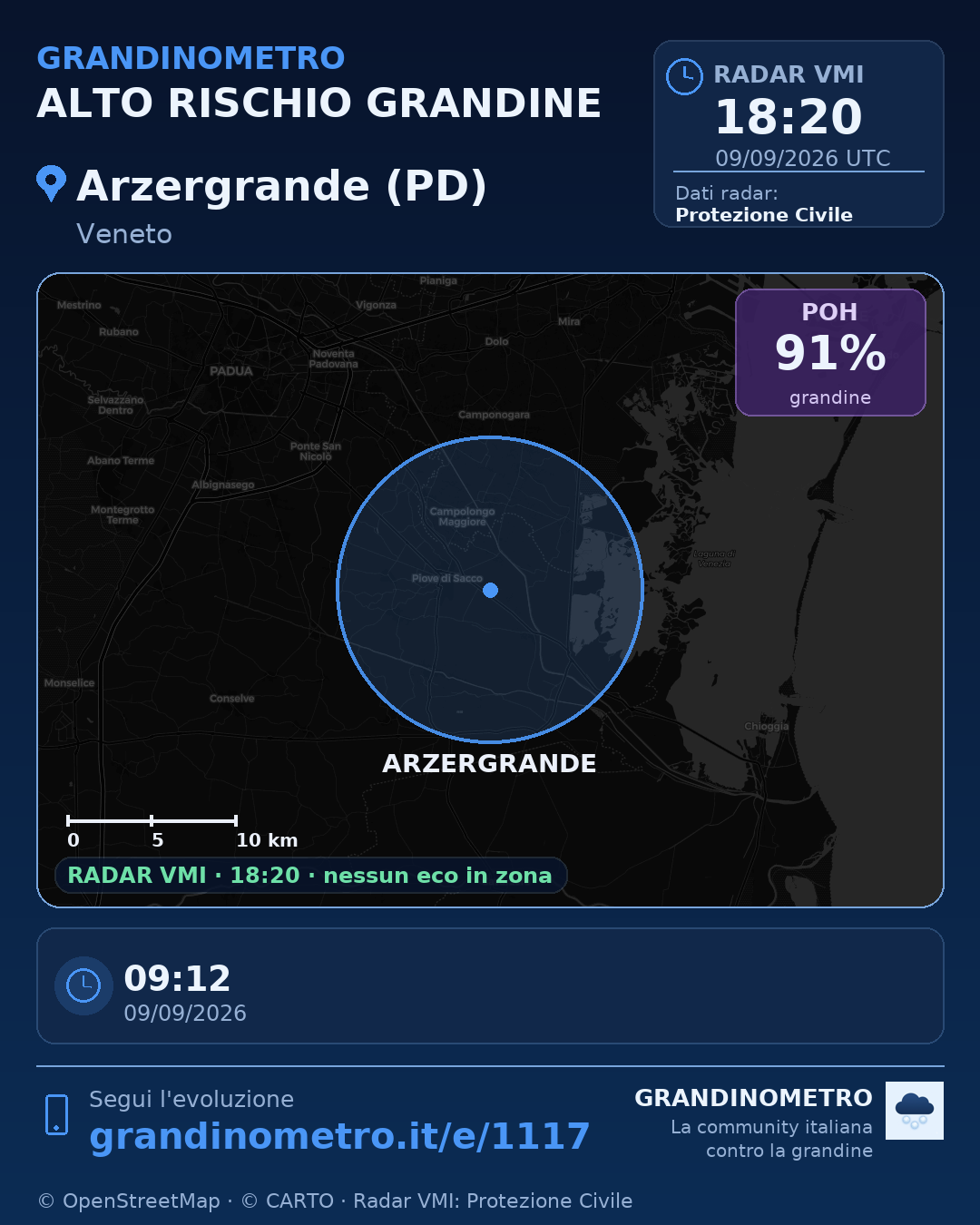 Mappa dell'evento: grandine ad Arzergrande (PD)