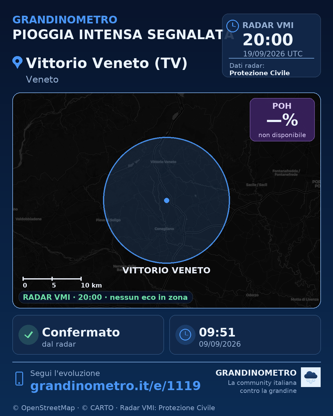 Mappa dell'evento: pioggia intensa a Vittorio Veneto (TV)