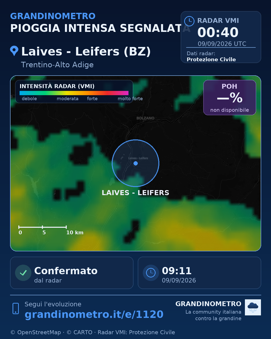 Mappa dell'evento: pioggia intensa a Laives - Leifers (BZ)