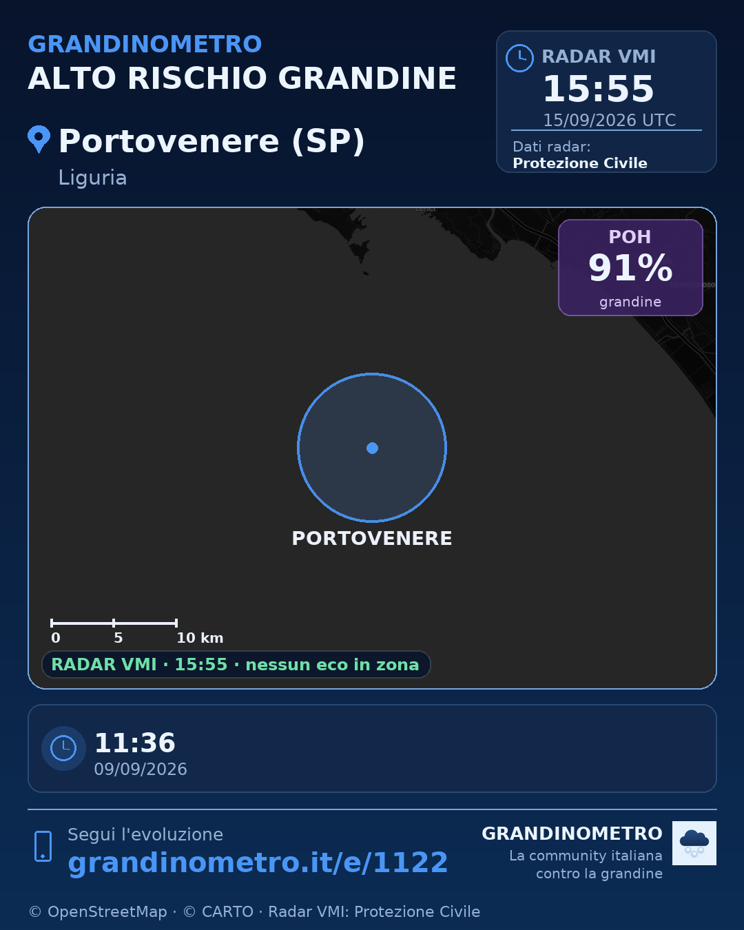 Mappa dell'evento: grandine a Portovenere (SP)