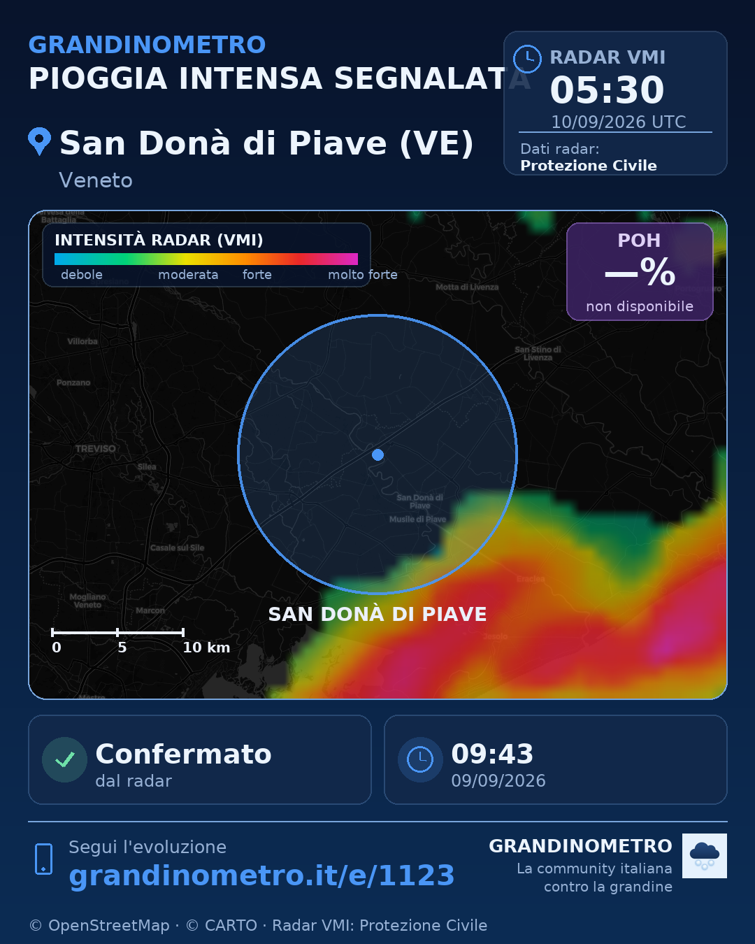 Mappa dell'evento: pioggia intensa a San Donà di Piave (VE)