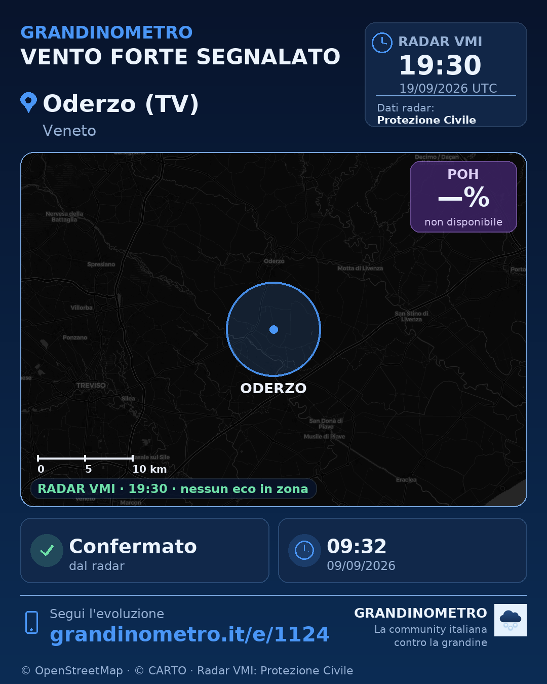 Mappa dell'evento: vento forte a Oderzo (TV)