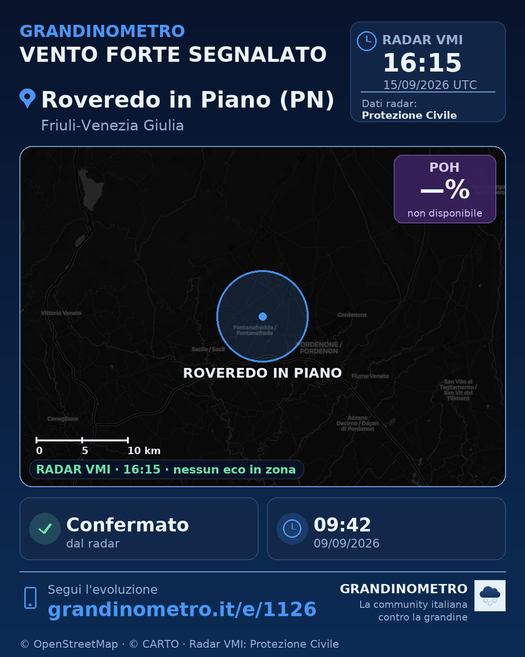 Mappa dell'evento: vento forte a Roveredo in Piano (PN)