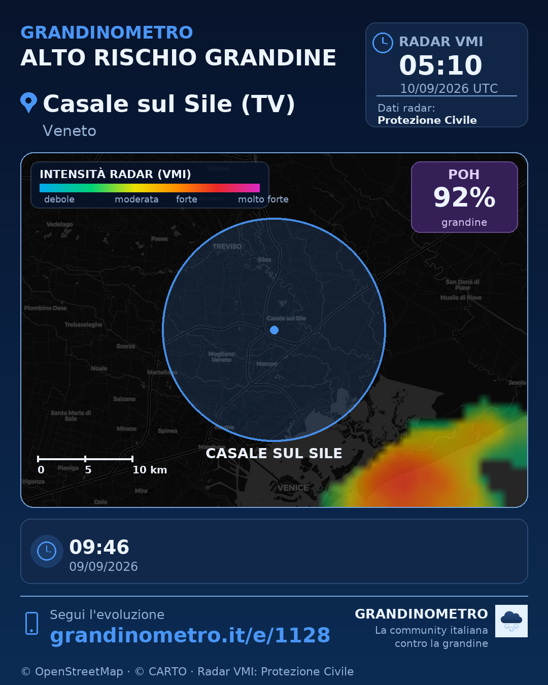 Mappa dell'evento: grandine a Casale sul Sile (TV)