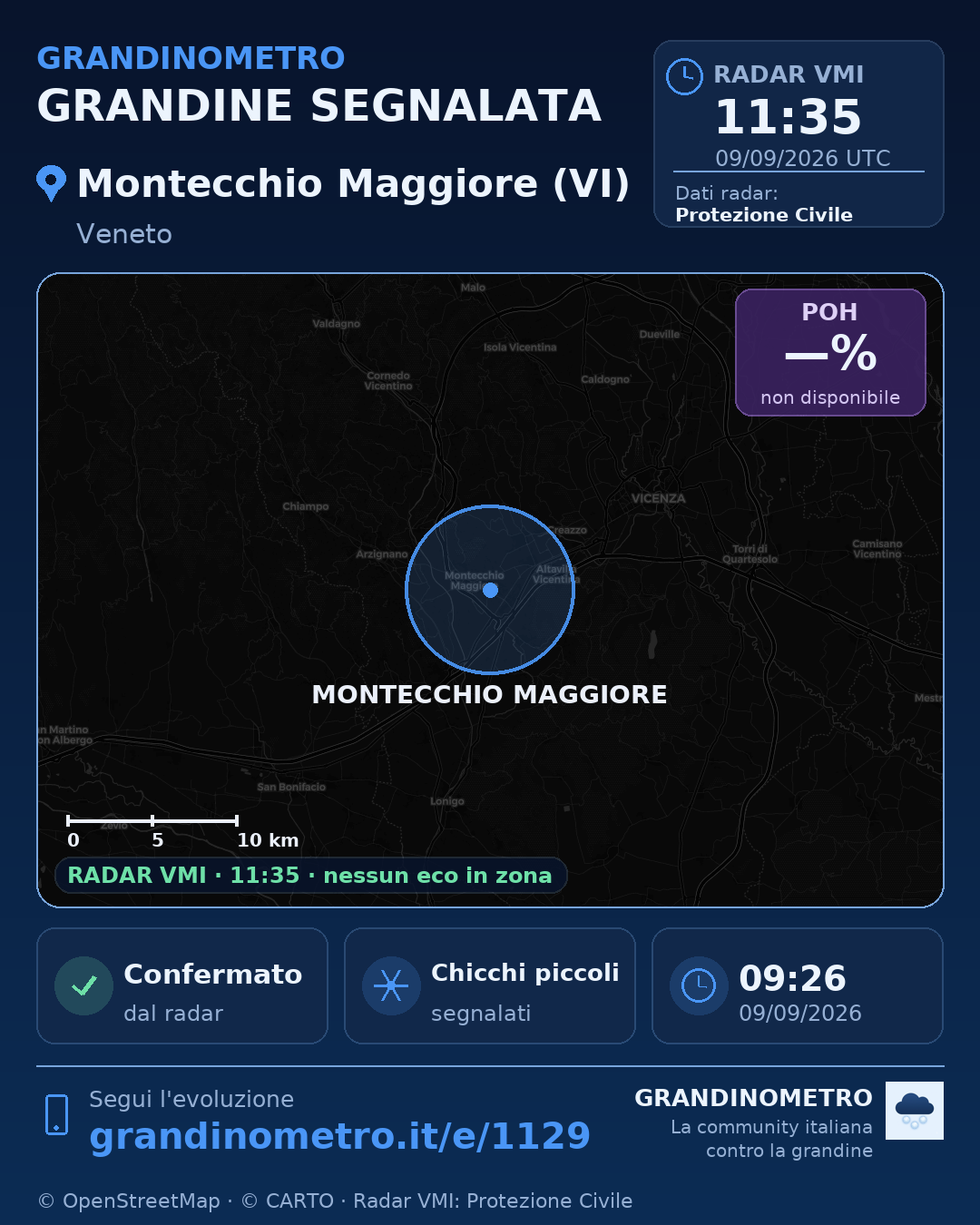 Mappa dell'evento: grandine a Montecchio Maggiore (VI)