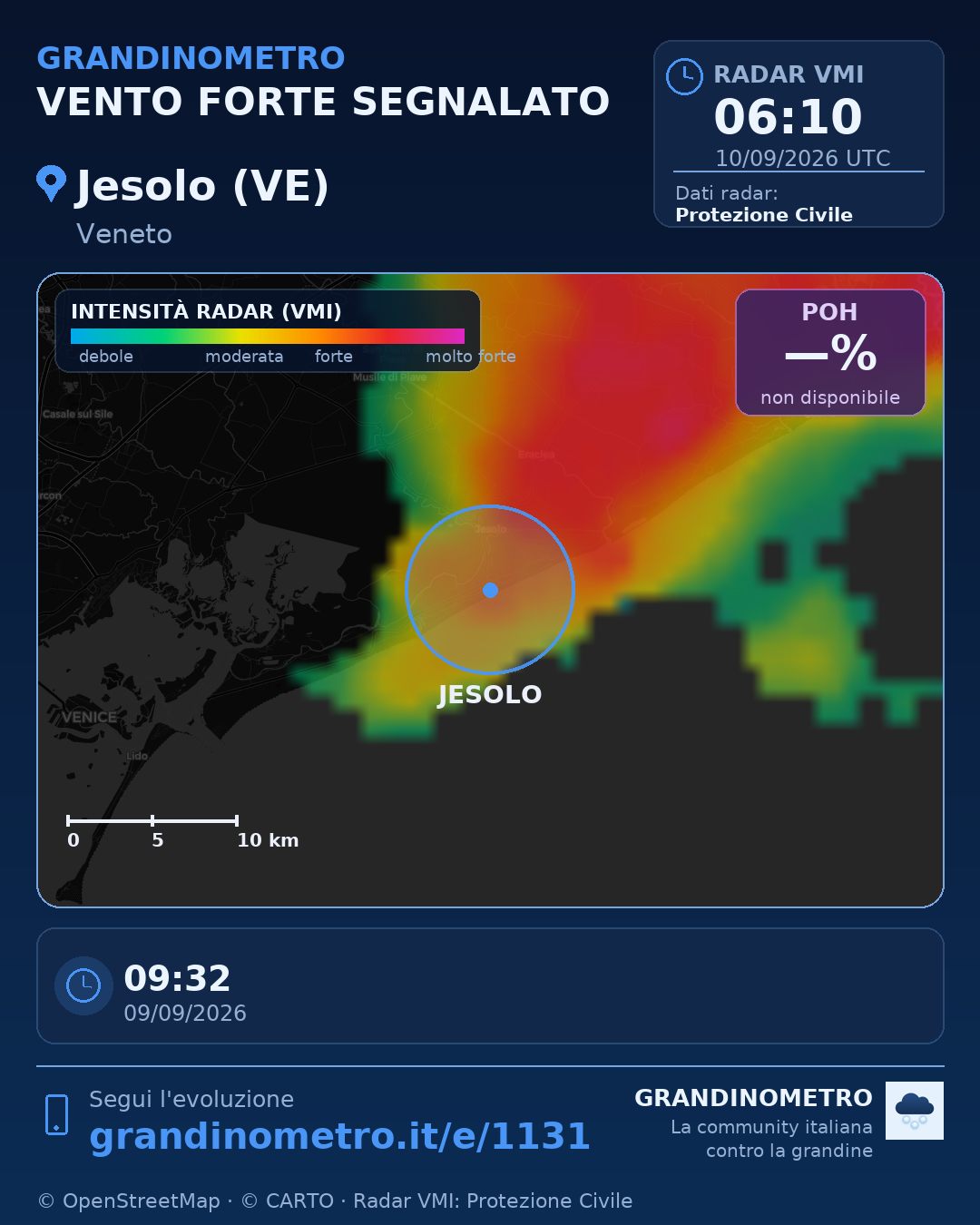 Mappa dell'evento: vento forte a Jesolo (VE)