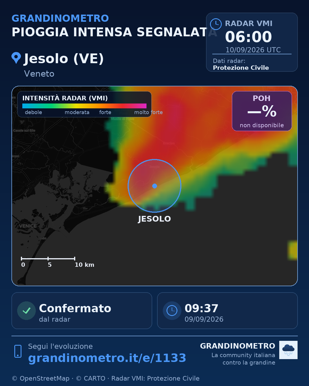 Mappa dell'evento: pioggia intensa a Jesolo (VE)
