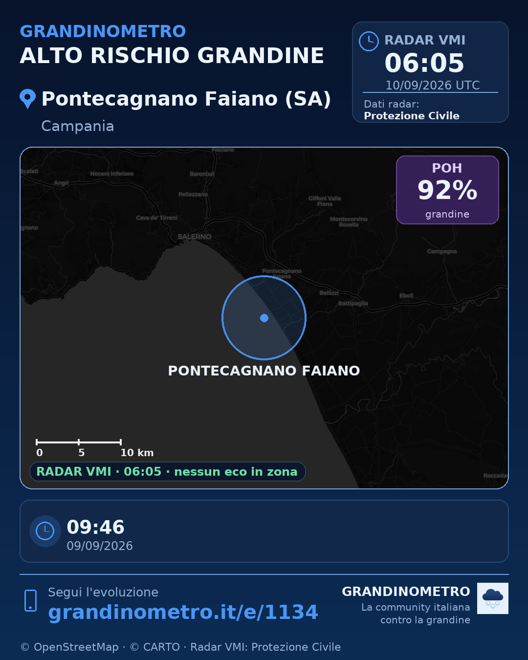 Mappa dell'evento: grandine a Pontecagnano Faiano (SA)