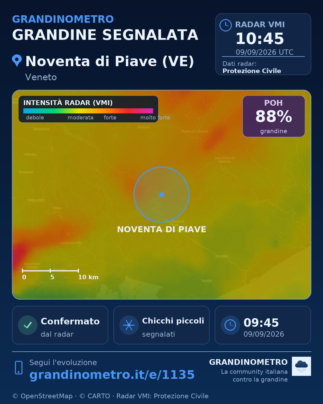 Mappa dell'evento: grandine a Noventa di Piave (VE)