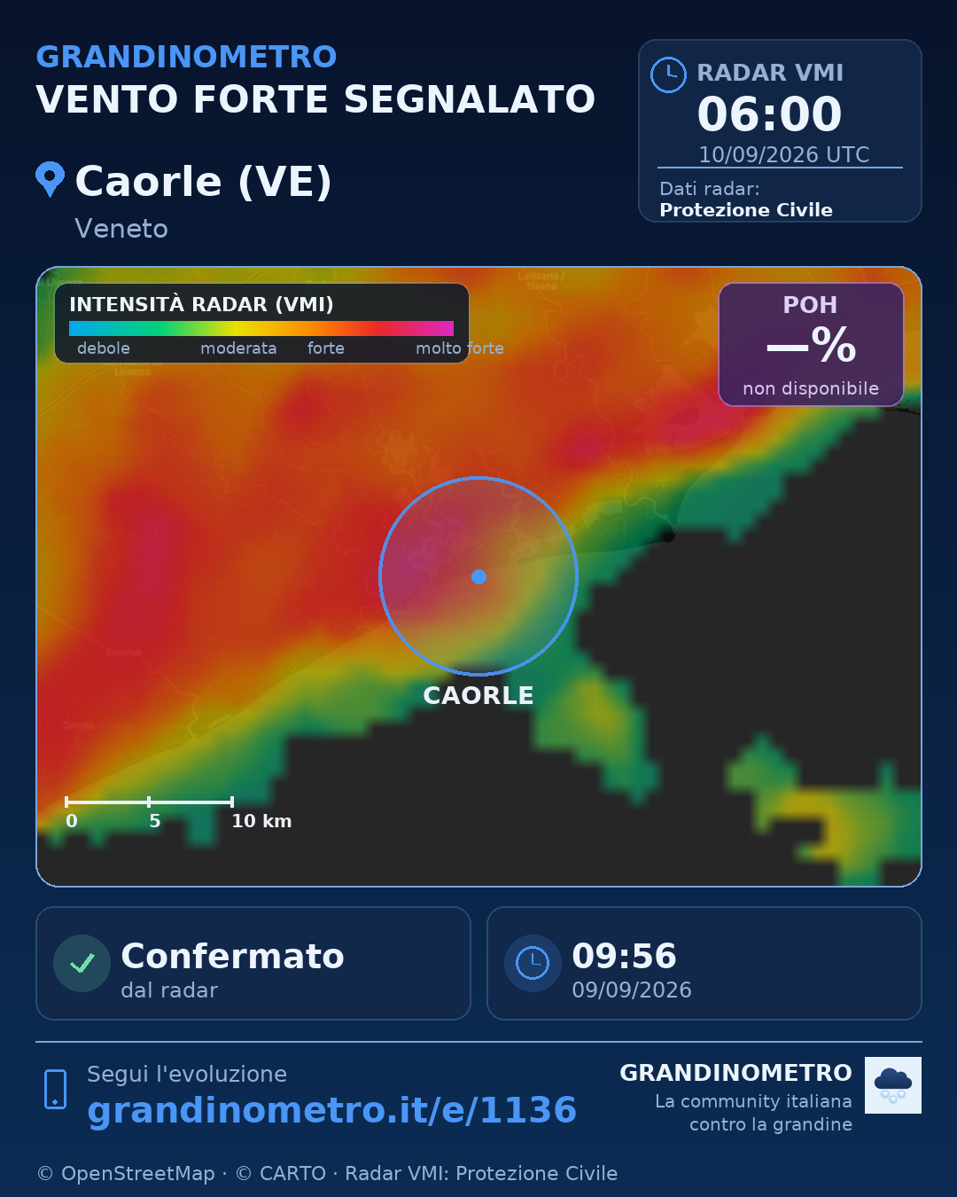 Mappa dell'evento: vento forte a Caorle (VE)