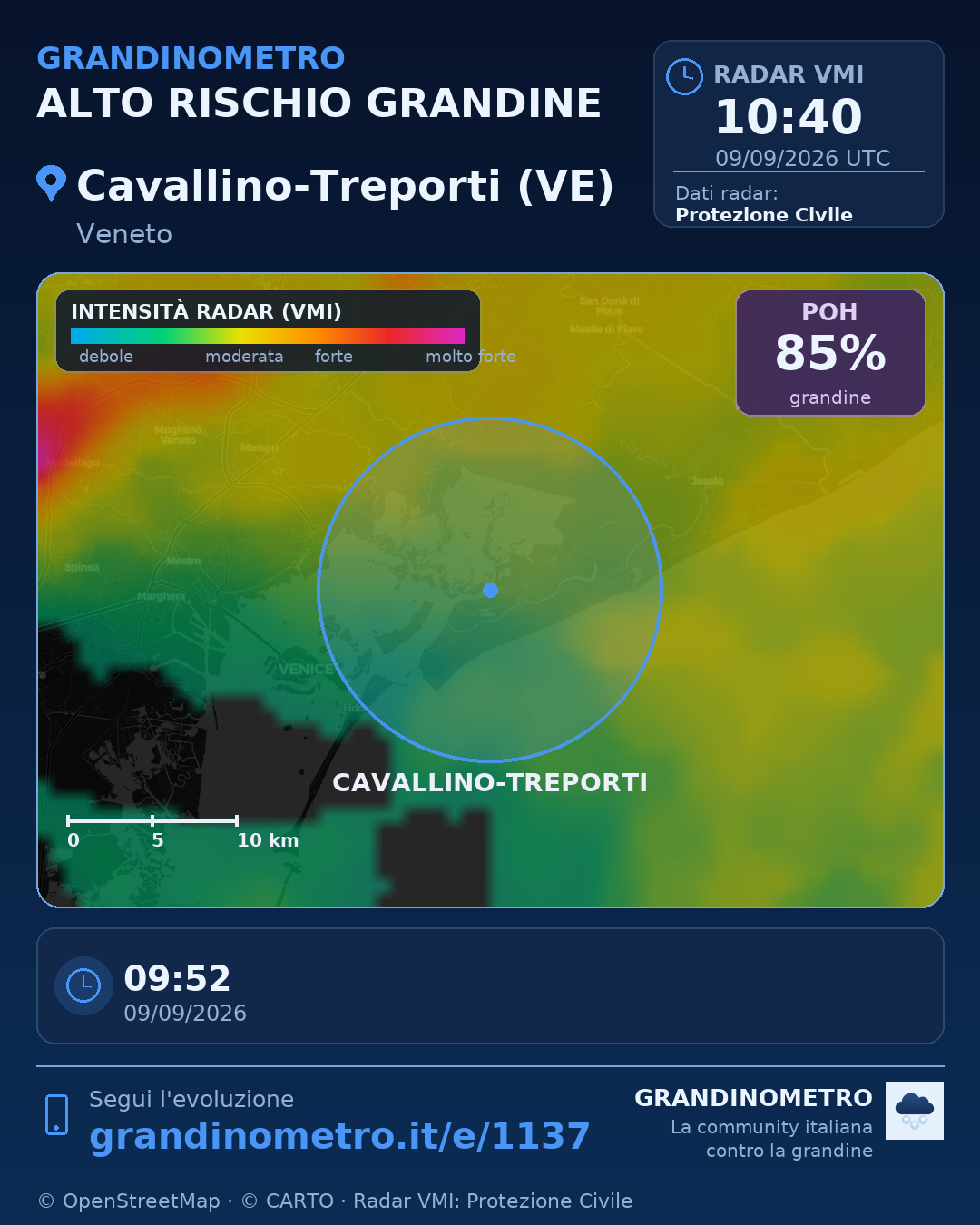 Mappa dell'evento: grandine a Cavallino-Treporti (VE)