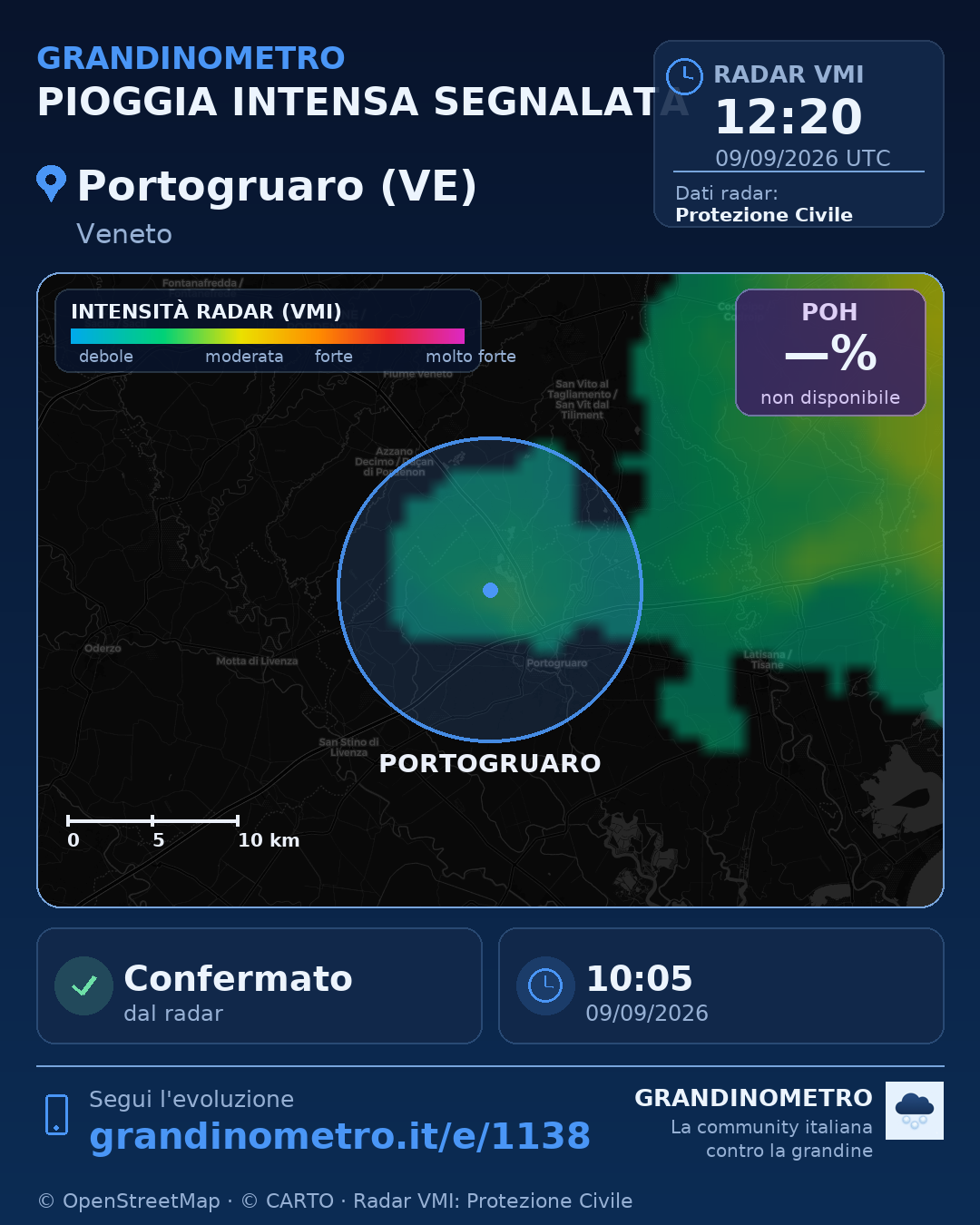 Mappa dell'evento: pioggia intensa a Portogruaro (VE)
