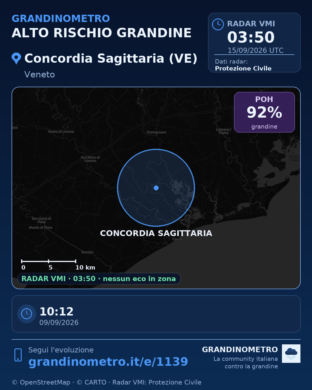 Mappa dell'evento: grandine a Concordia Sagittaria (VE)