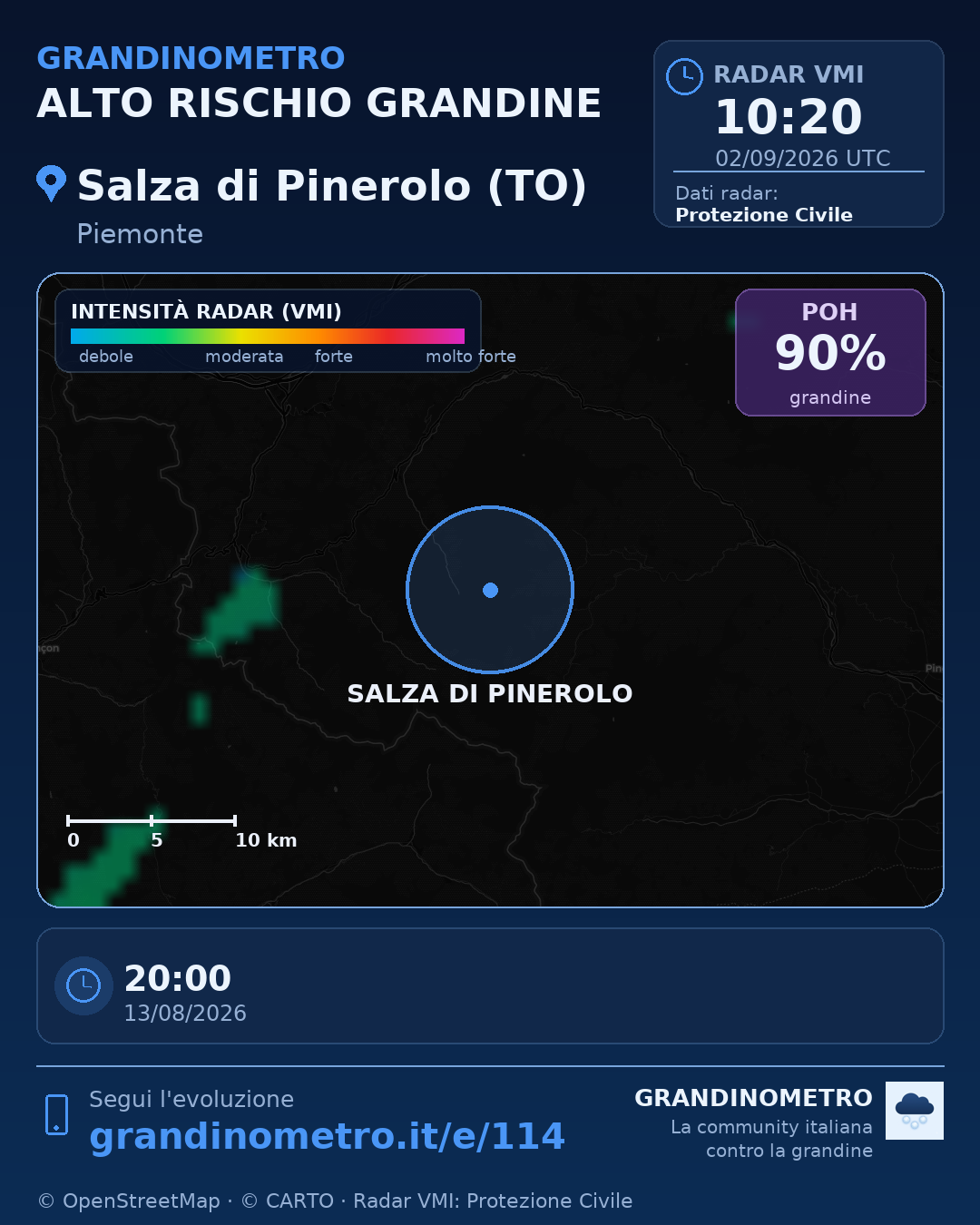 Mappa dell'evento: grandine a Salza di Pinerolo (TO)