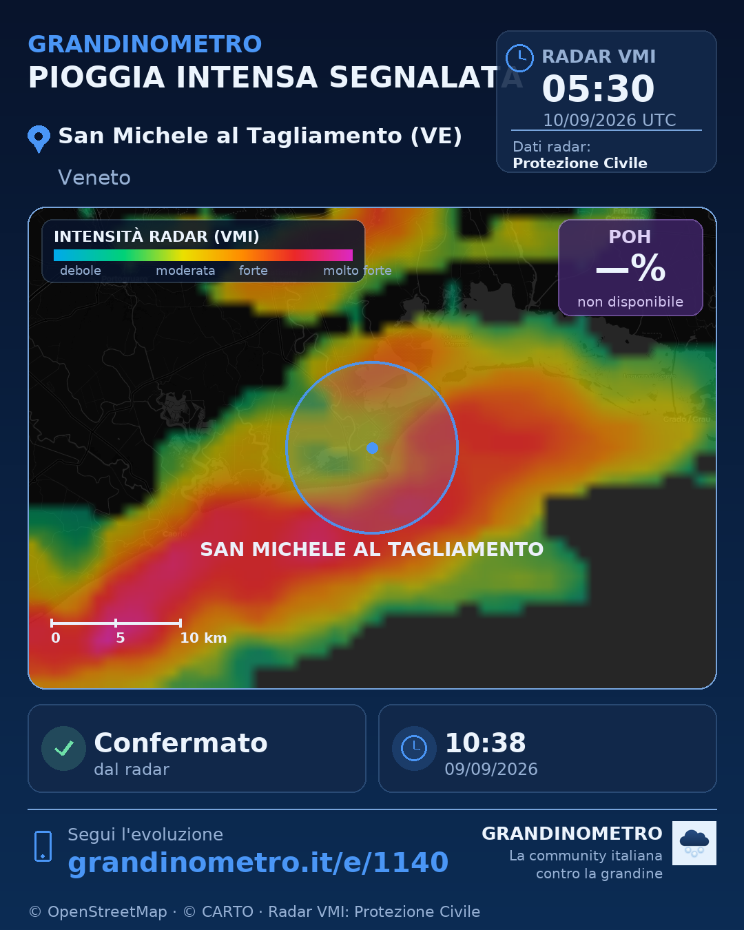 Mappa dell'evento: pioggia intensa a San Michele al Tagliamento (VE)
