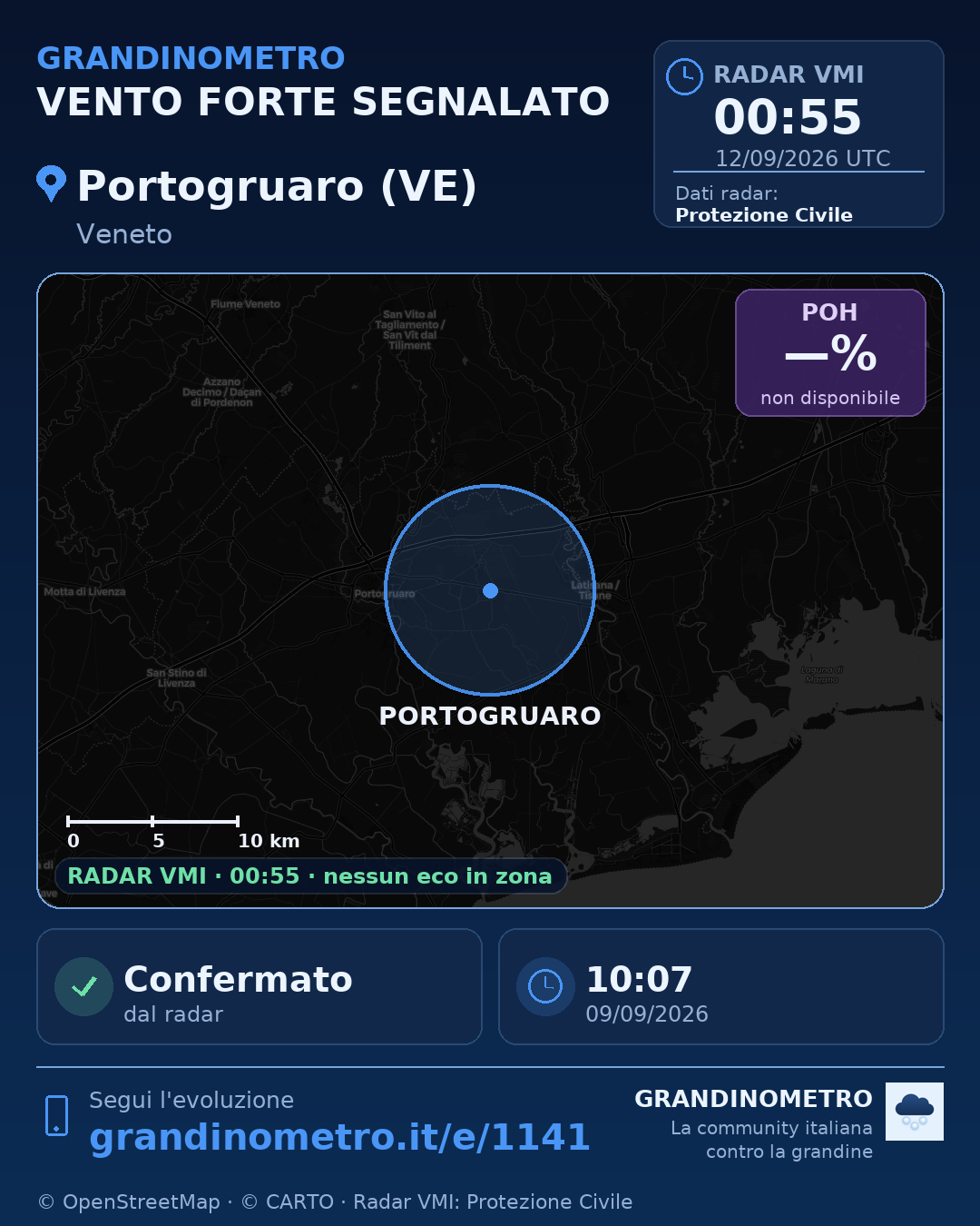 Mappa dell'evento: vento forte a Portogruaro (VE)