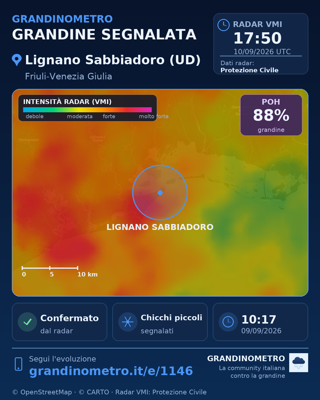Mappa dell'evento: grandine a Lignano Sabbiadoro (UD)