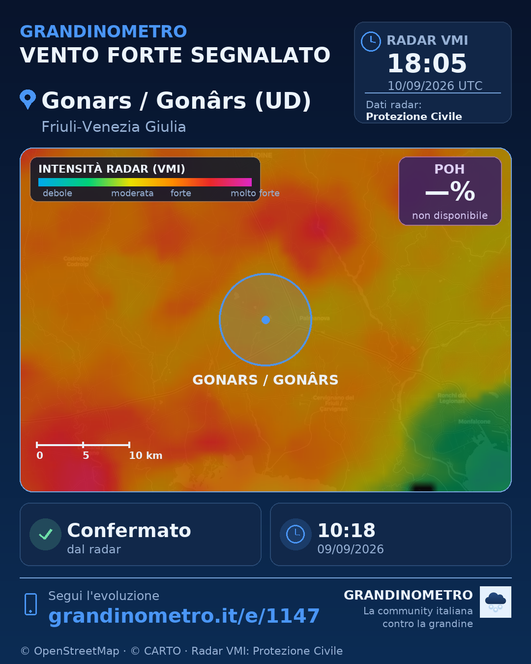 Mappa dell'evento: vento forte a Gonars / Gonârs (UD)