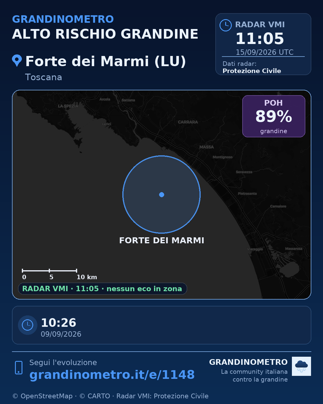 Mappa dell'evento: grandine a Forte dei Marmi (LU)
