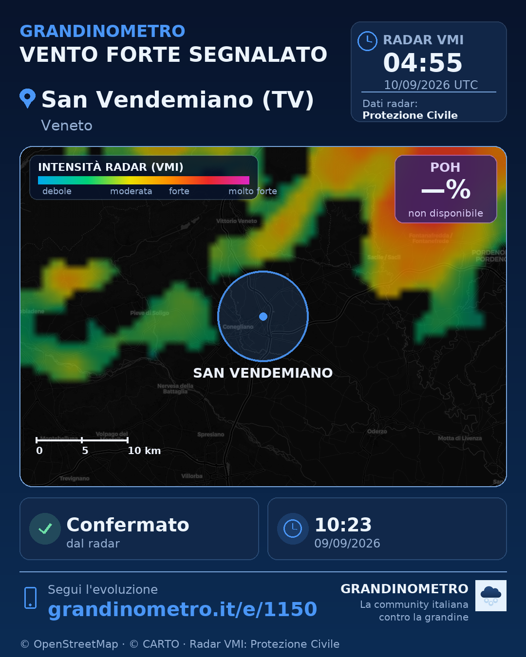Mappa dell'evento: vento forte a San Vendemiano (TV)