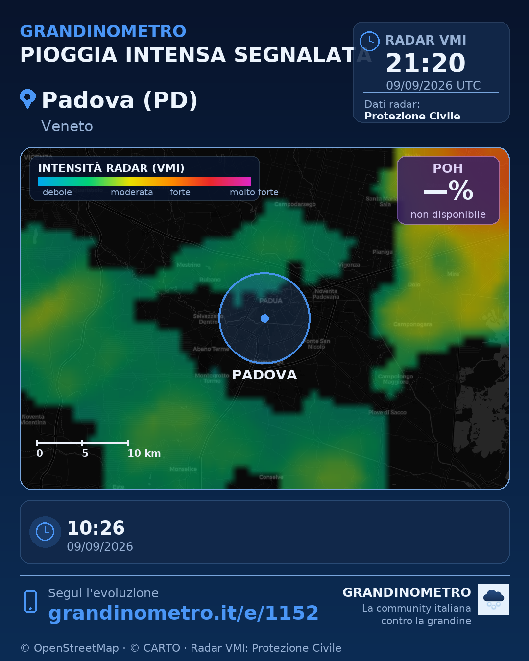 Mappa dell'evento: pioggia intensa a Padova (PD)