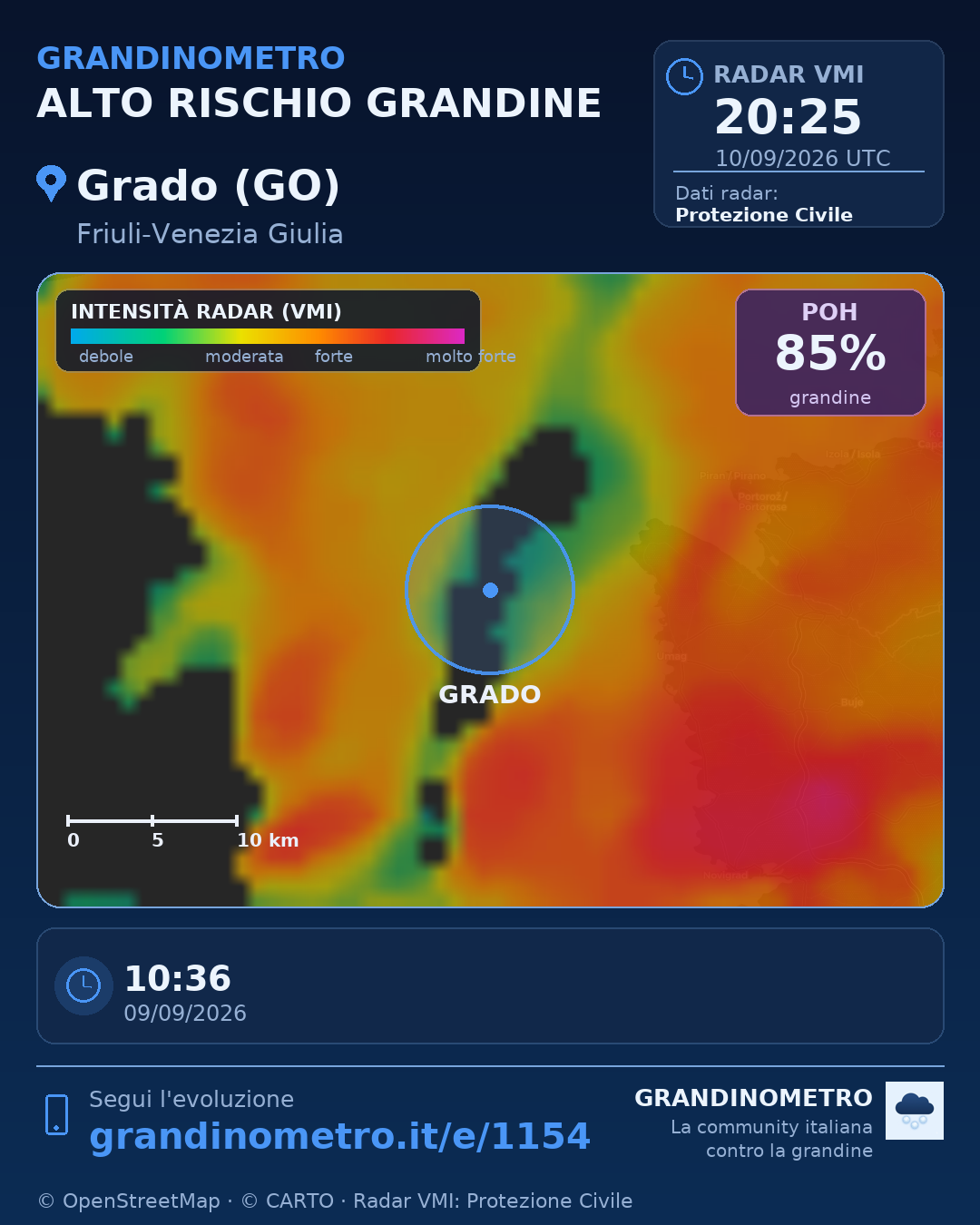 Mappa dell'evento: grandine a Grado (GO)