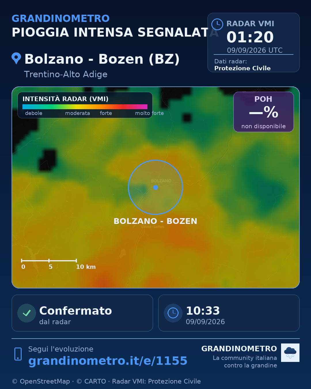 Mappa dell'evento: pioggia intensa a Bolzano - Bozen (BZ)