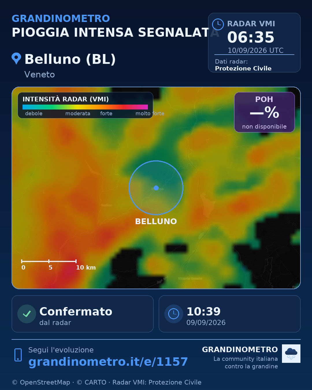 Mappa dell'evento: pioggia intensa a Belluno (BL)