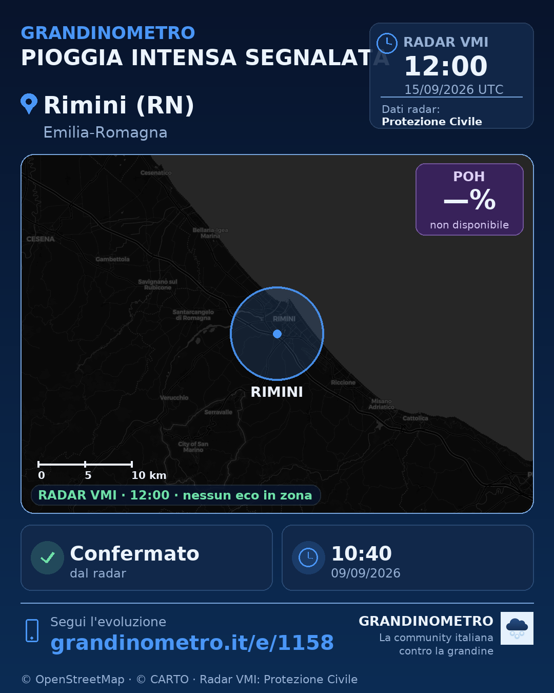 Mappa dell'evento: pioggia intensa a Rimini (RN)