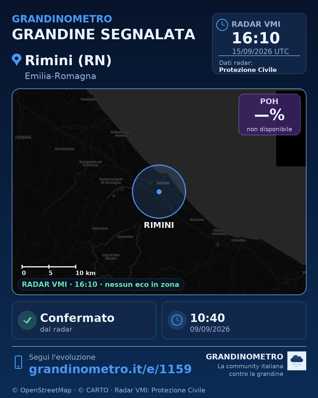 Mappa dell'evento: grandine a Rimini (RN)