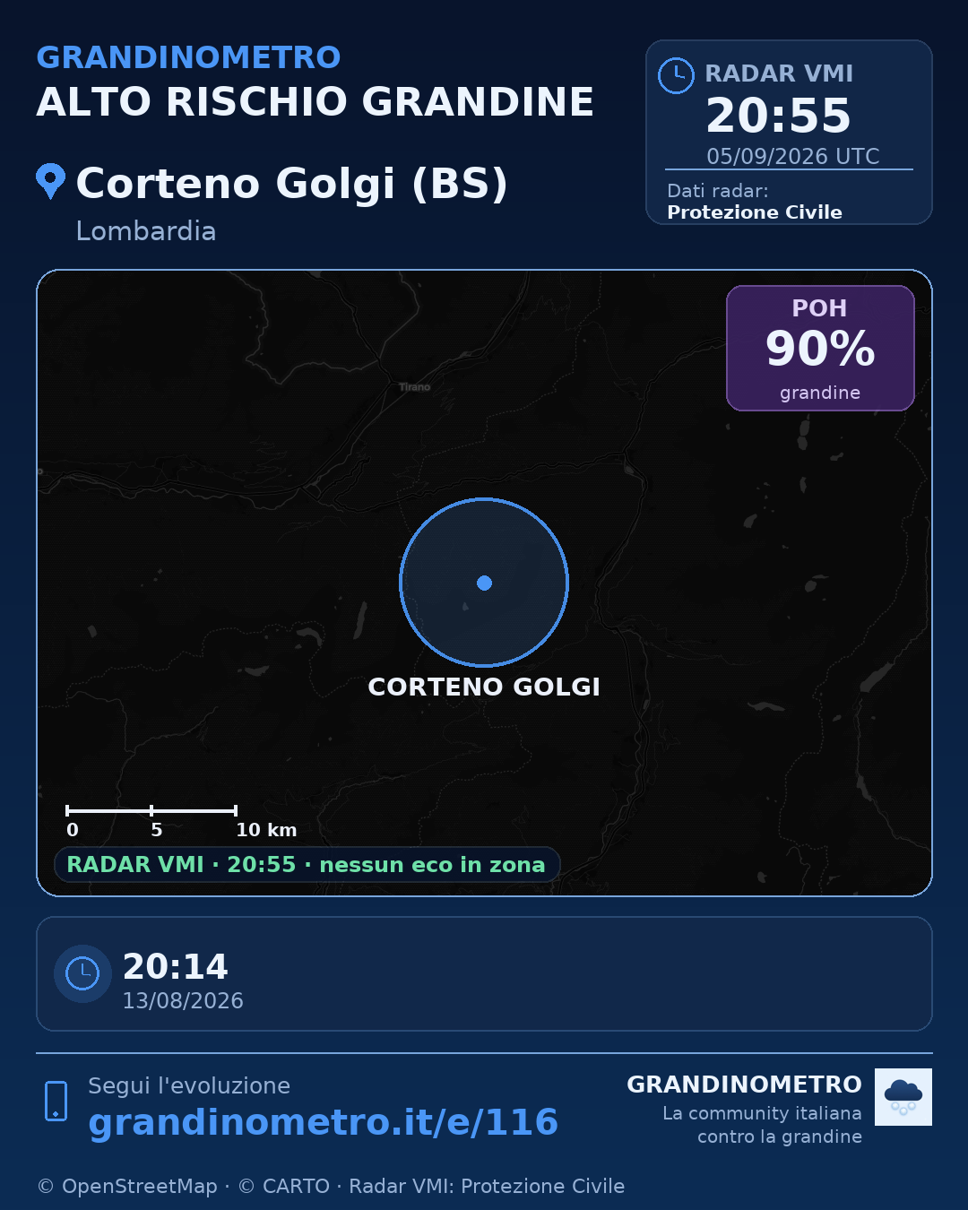 Mappa dell'evento: grandine a Corteno Golgi (BS)