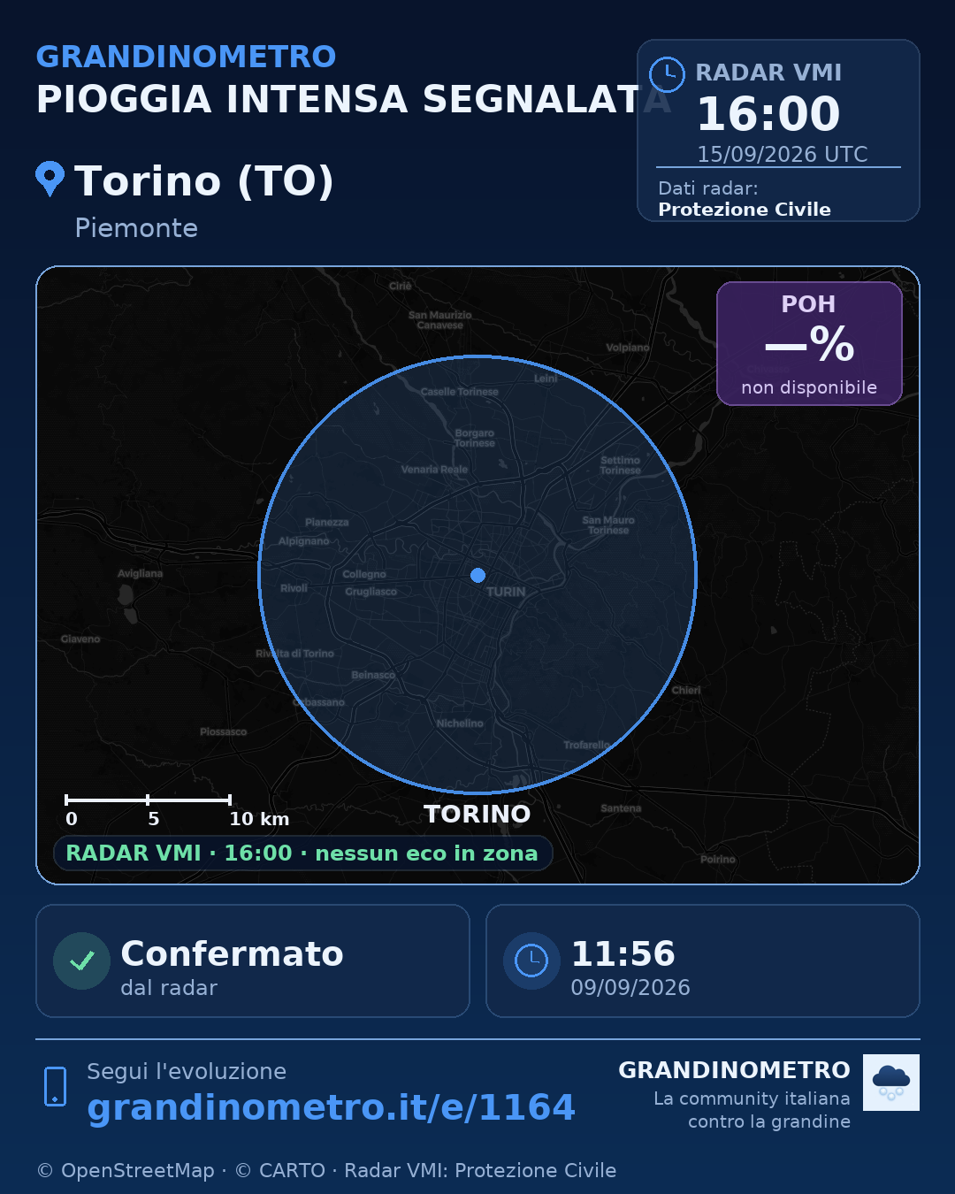 Mappa dell'evento: pioggia intensa a Torino (TO)