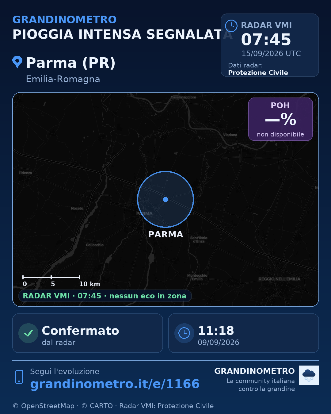 Mappa dell'evento: pioggia intensa a Parma (PR)